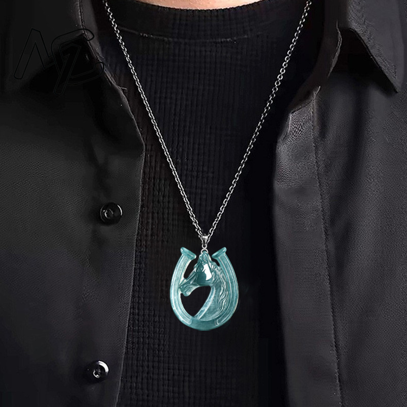 S925 실버 천연 블루 워터 제이드 말굽 펜던트 목걸 - Jewelry & Watches Store 리뷰 및 가격